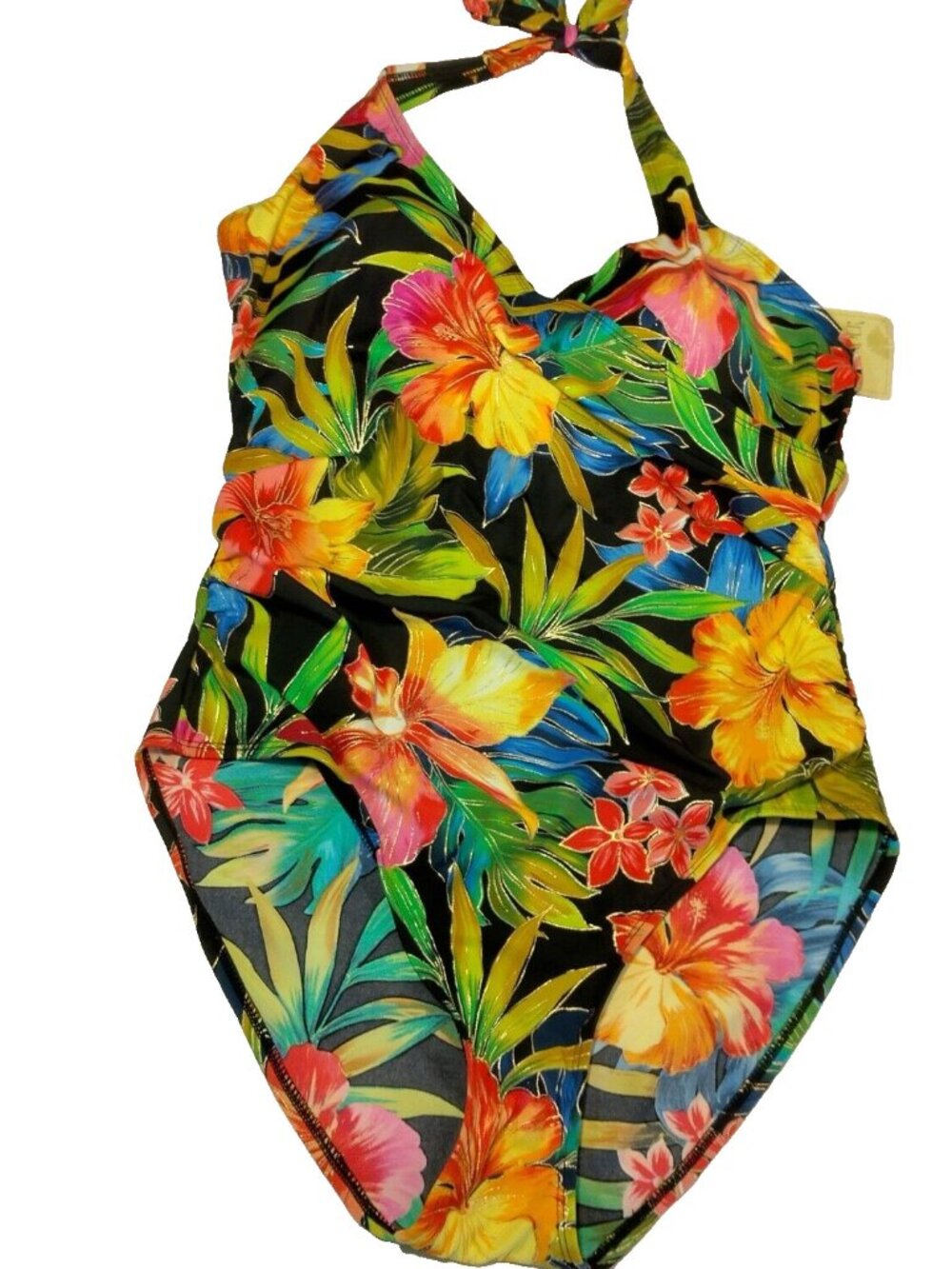 Islander Vintage Swimsuit Size 16 Faux Wrap Tropical Floral Swim Swimming - Picture 1 of 16